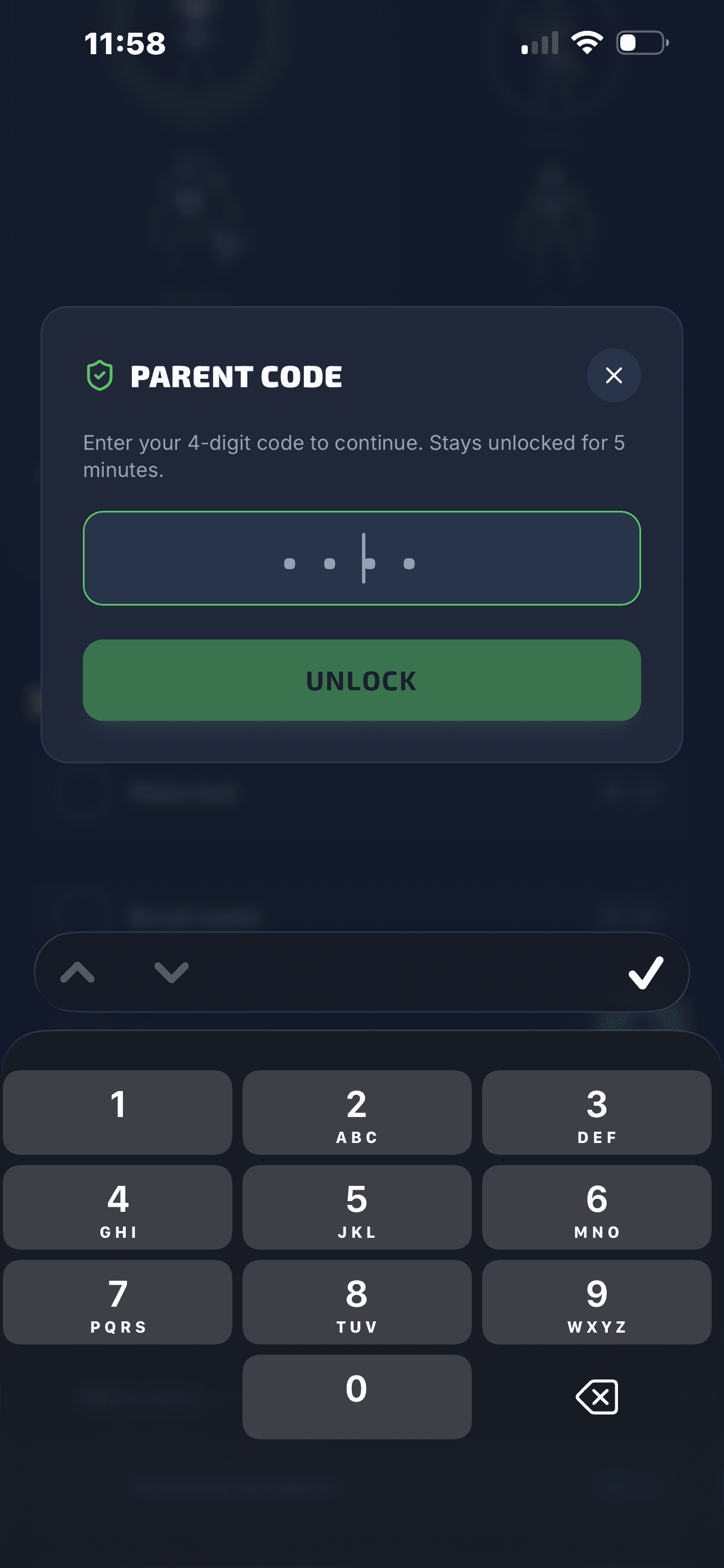 SmartChores parent PIN screen protecting admin settings