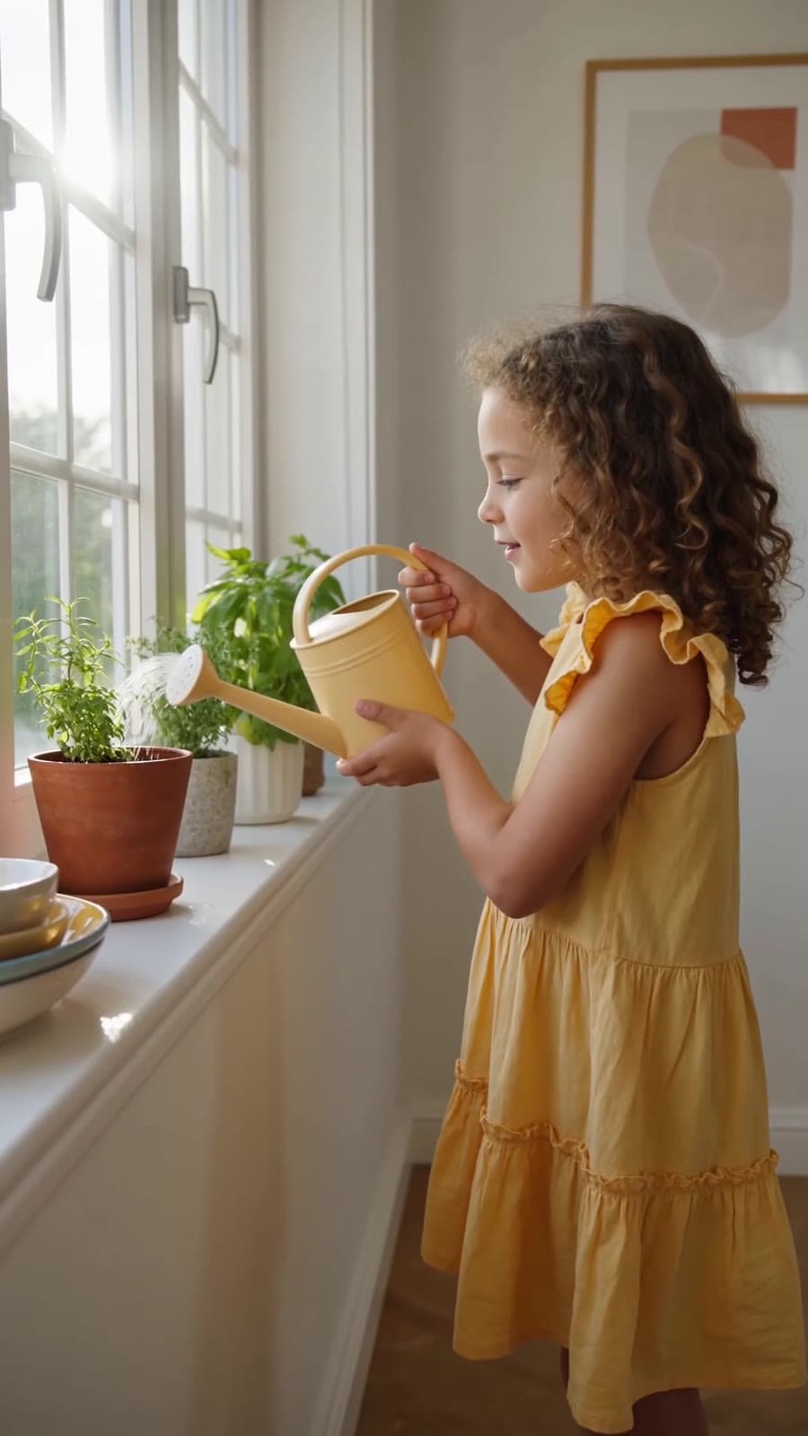 An everyday plant-watering chore at home